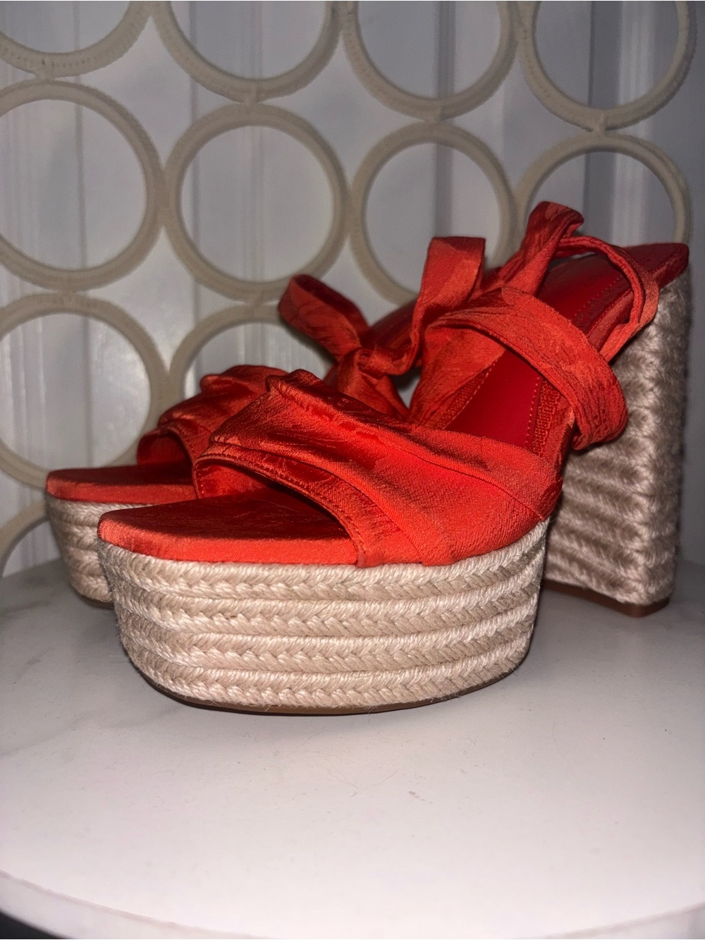 Gianni Bini Orange Ankle-Tie Espadrille Wedge Sandals - Picture 3 of 12